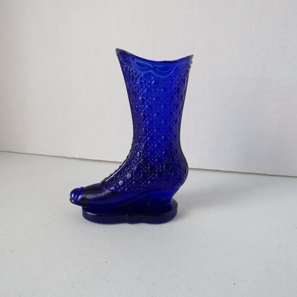 Vintage Victorian Style Cobalt Blue Bouquet Holder Glass Boot Vase Table Decor - Picture 1 of 7